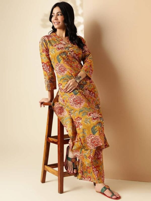 Pure Cotton  2-Piece Ethnic Cord Set - Yellow - Image 2